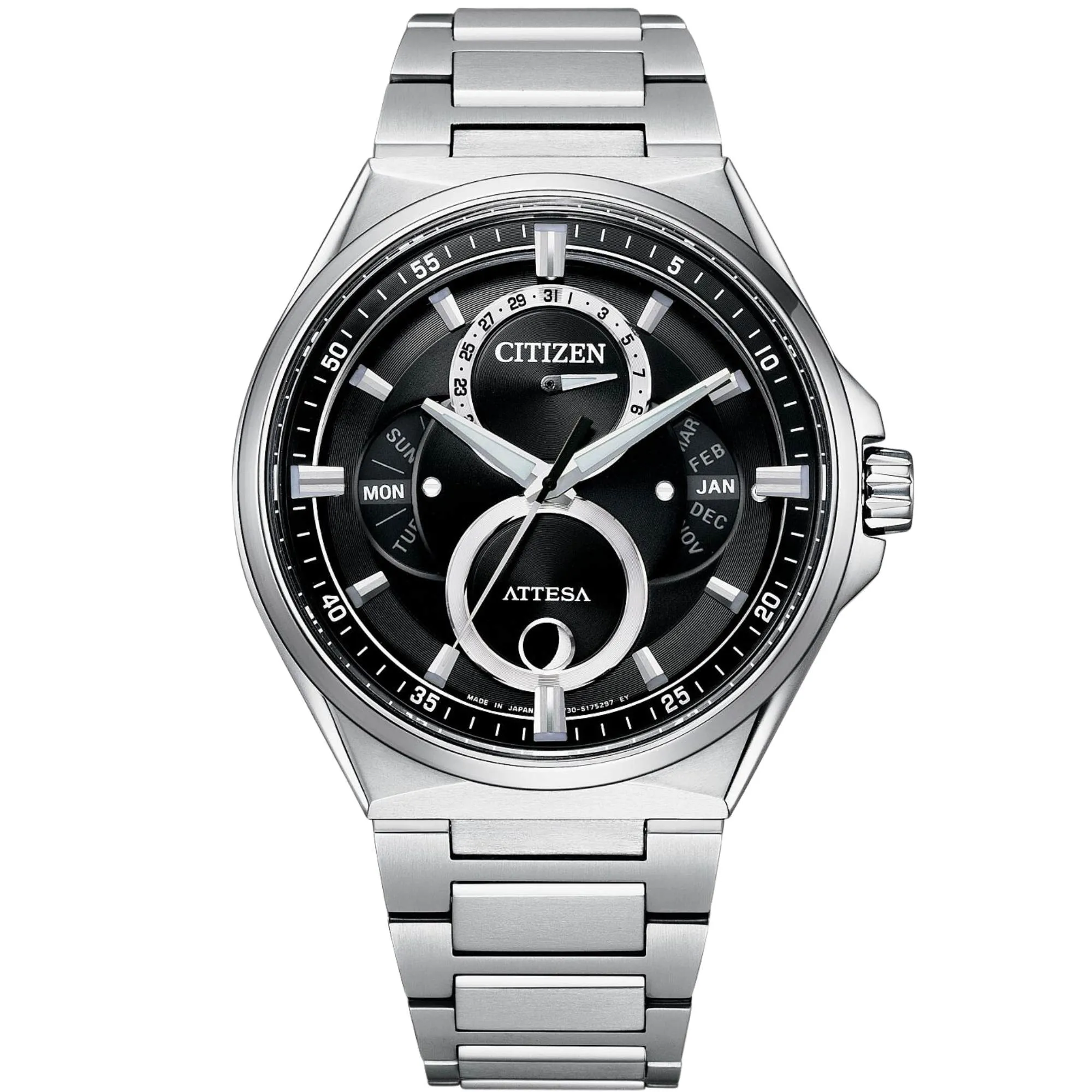 Relógio Citizen Attesa Eco-Drive Triple Calendar Moon Phase Super Titânio Prata BU0060-68E