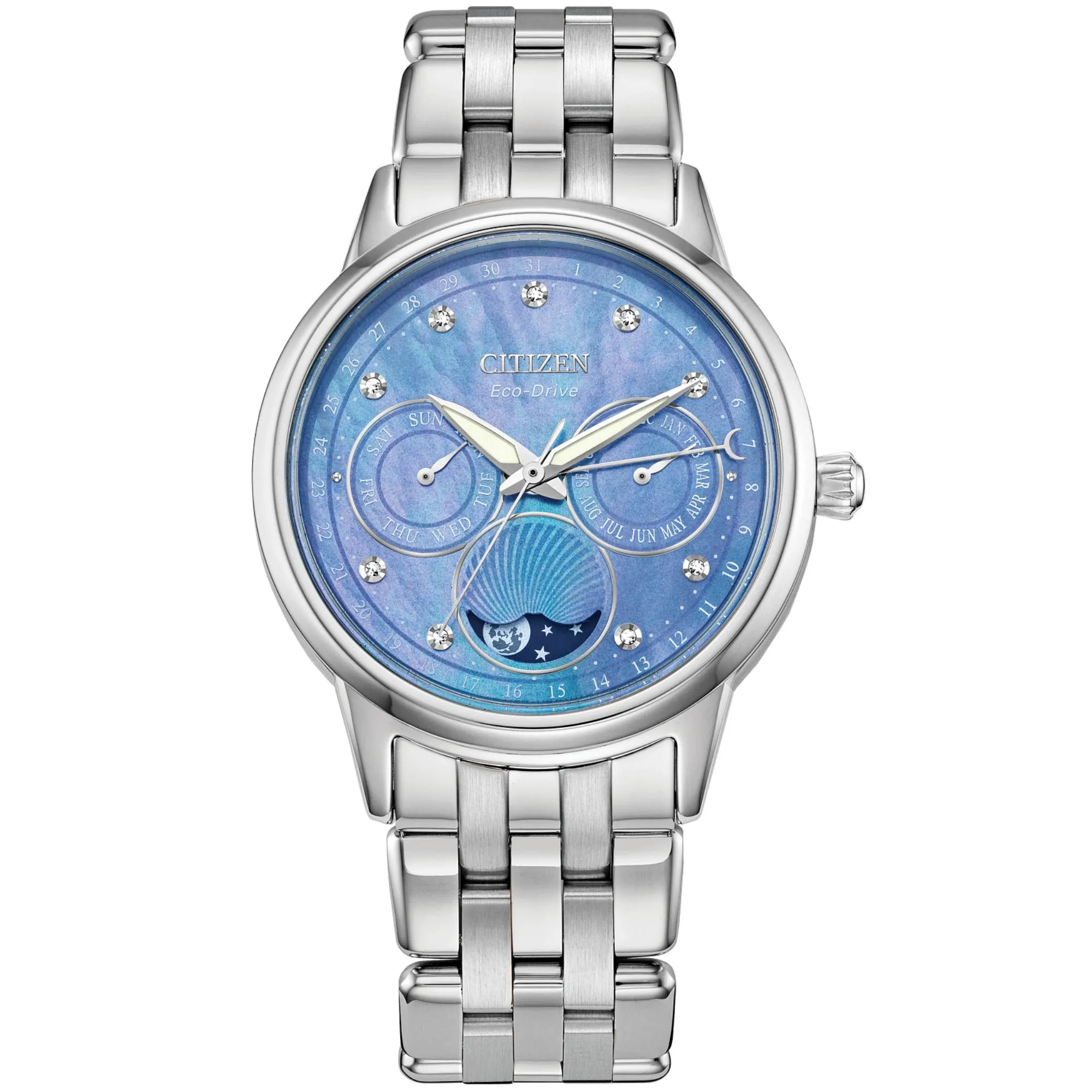 Relógio Citizen Calendrier Lady Eco-Drive Madreperola Azul FD0000-52N