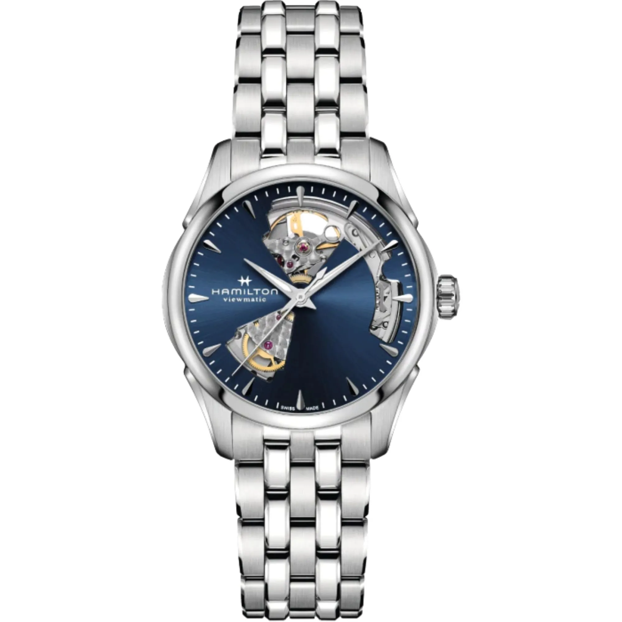Relógio Hamilton Jazzmaster Automático Open Heart Ladies Azul H32215141