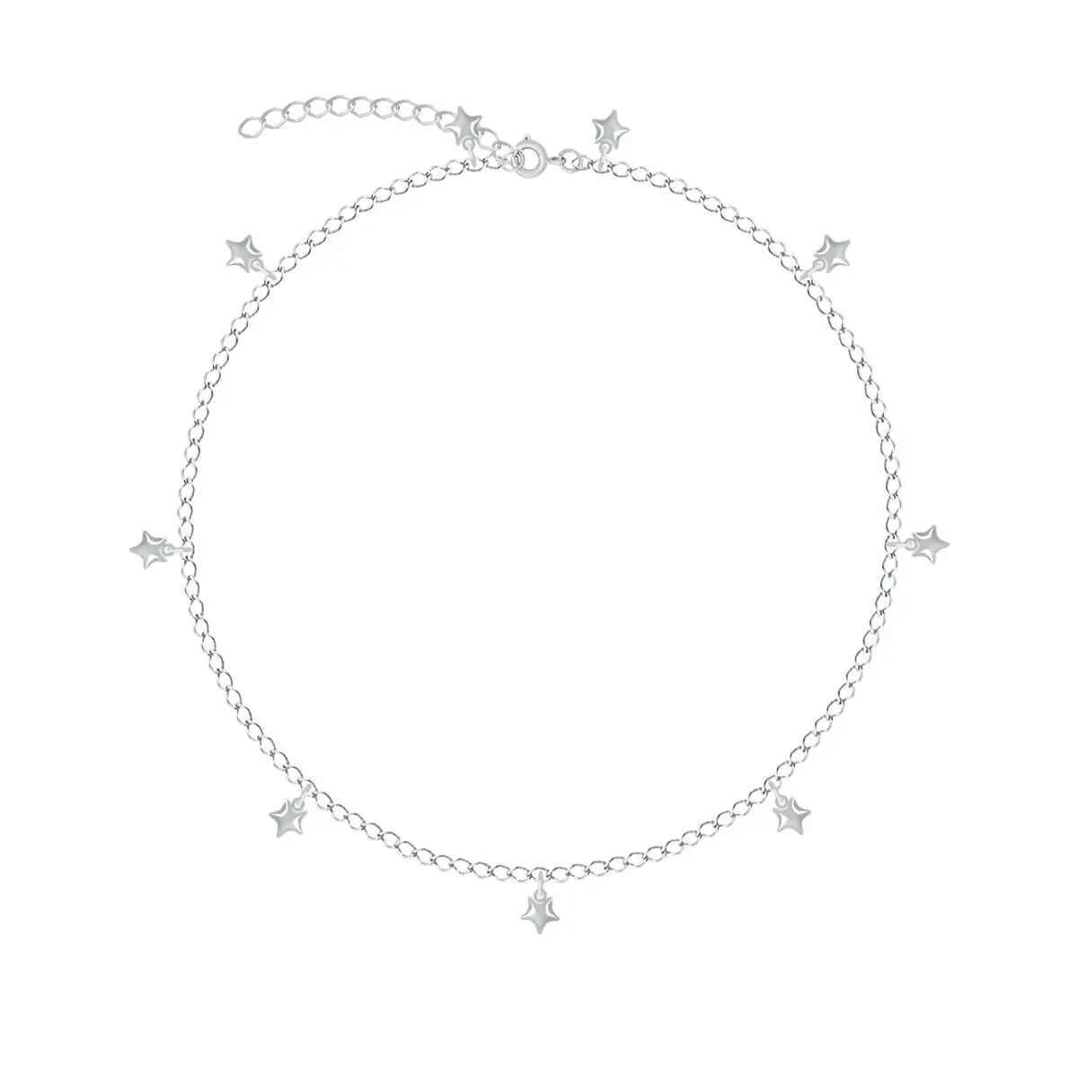 Tornozeleira Folheada a Ródio Pingentes Estrelas