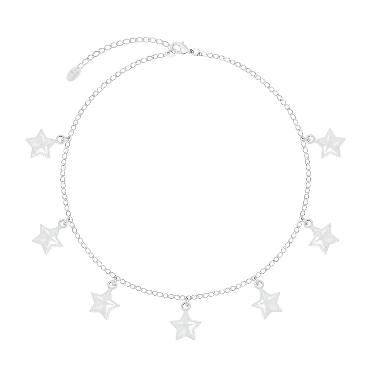 Tornozeleira Folheada a Ródio Pingentes Estrelas Detalhadas