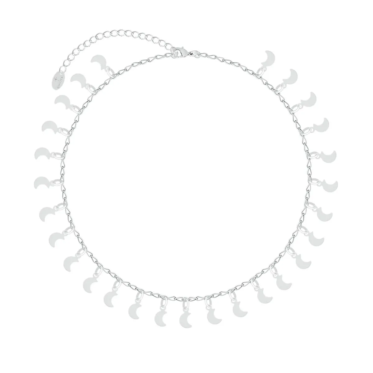 Tornozeleira Folheada a Ródio Pingentes Luas Lisas