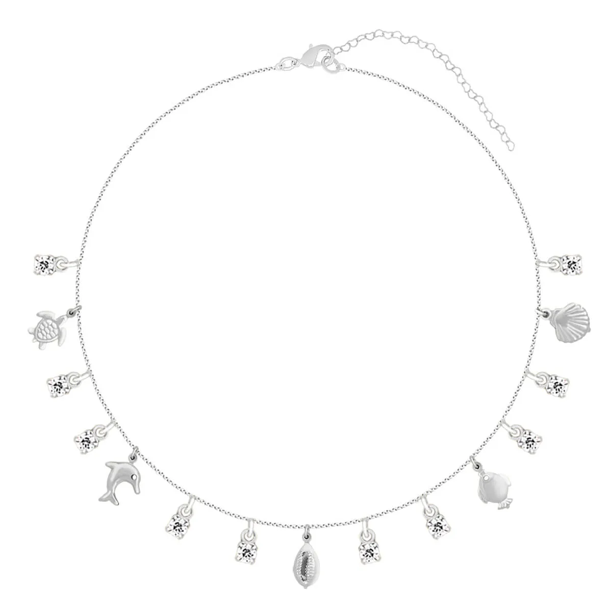 Tornozeleira Folheada a Ródio Pingentes Praianos Zircônias