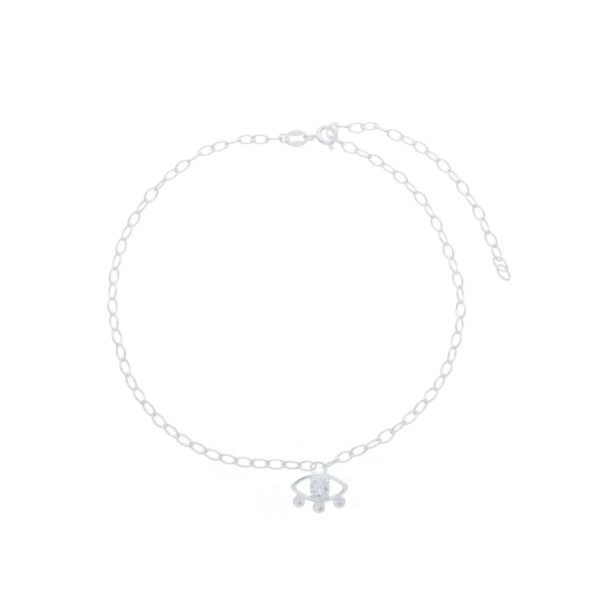 Tornozeleira Prata 925 Corrente Elos Ovais Olho Grego