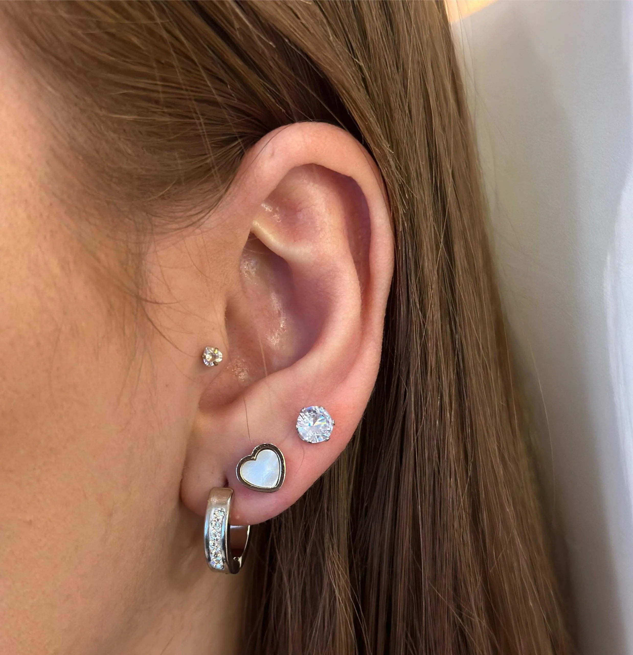 Trio Aço Inoxidável Coração Branco Prata