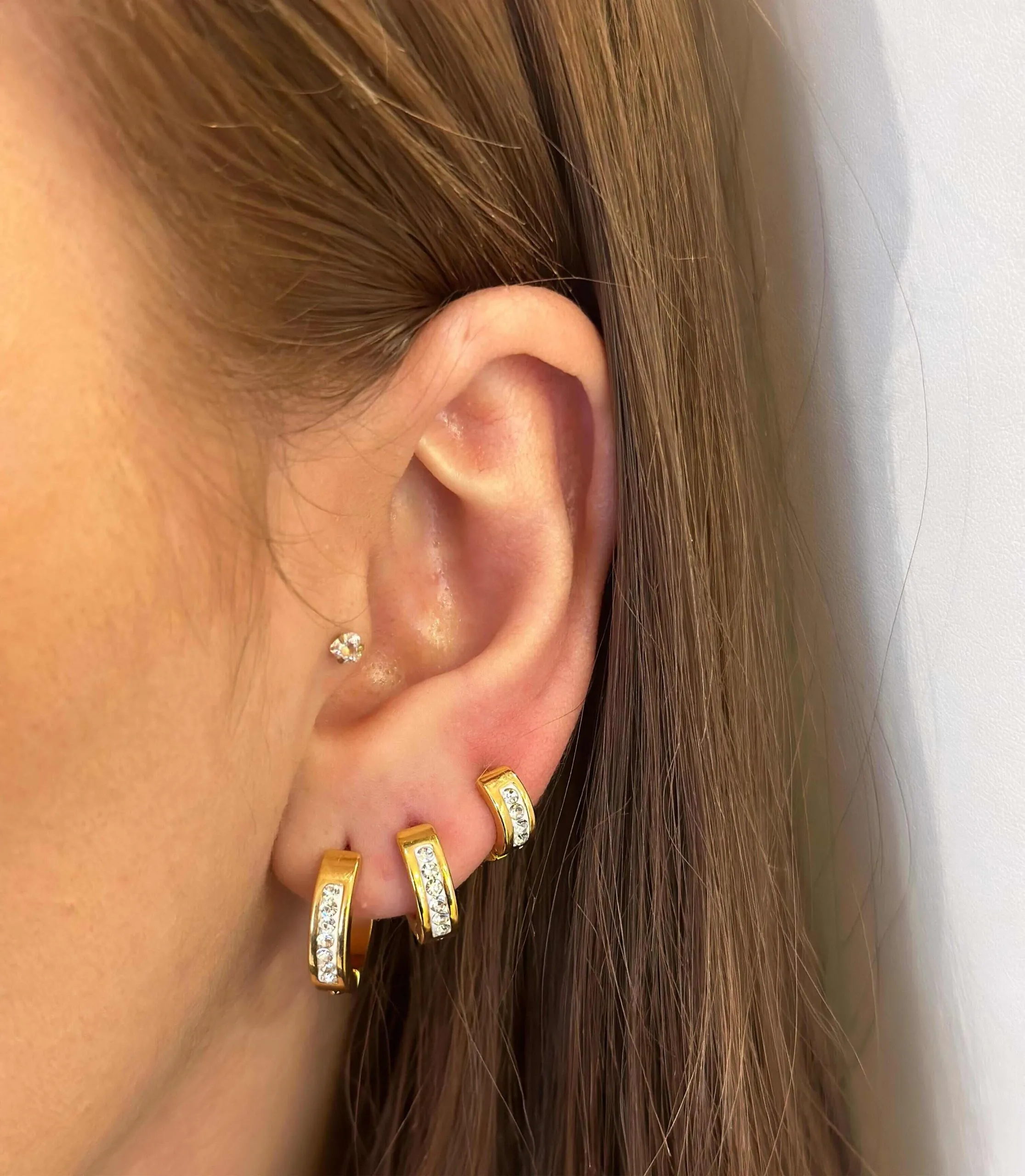 Trio Aço Inoxidável Strass Dourado