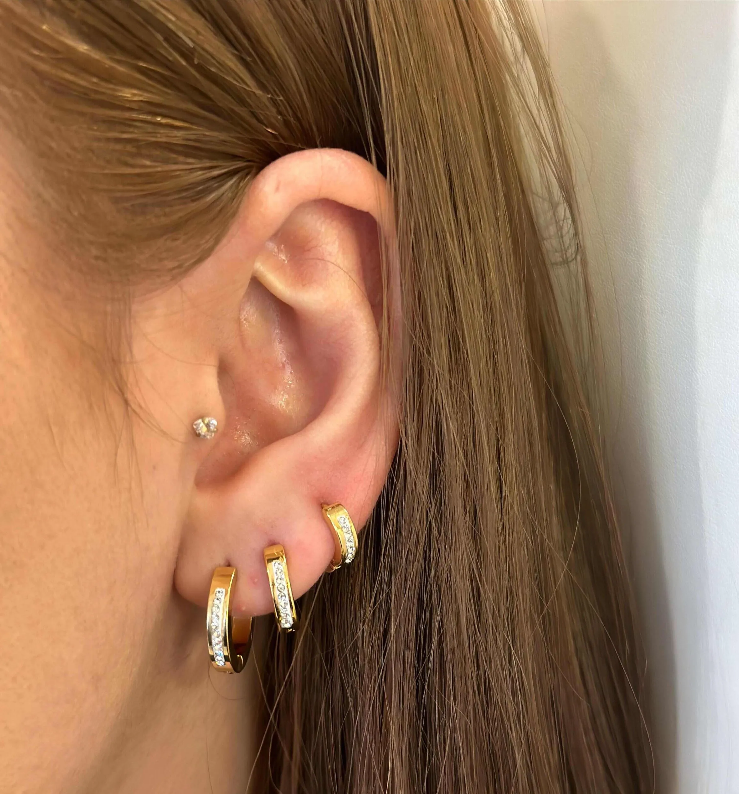 Trio de Argolas Aço Inoxidável com Faixa de Strass