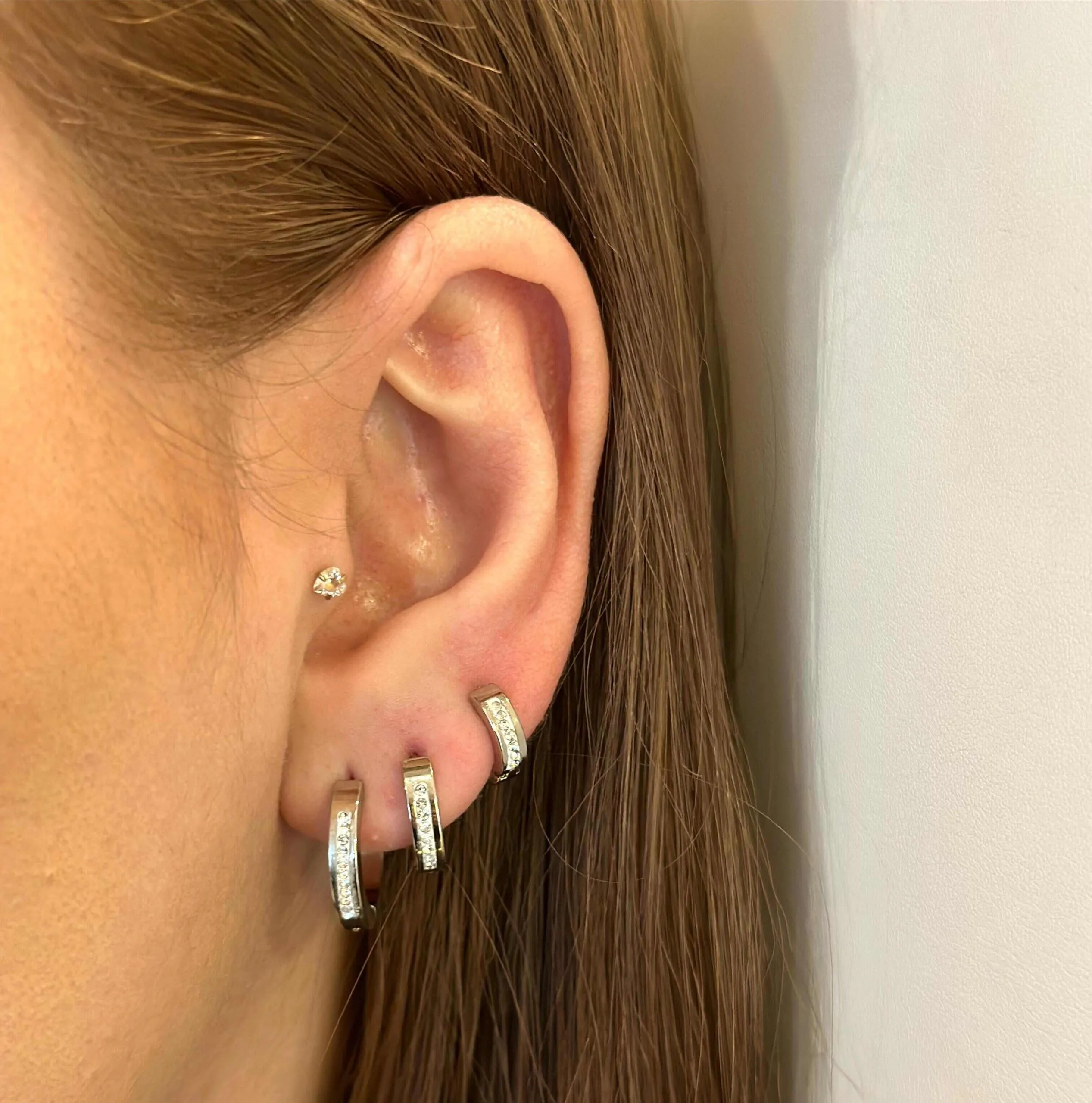 Trio de Argolas Aço Inoxidável com Faixa de Strass Prata