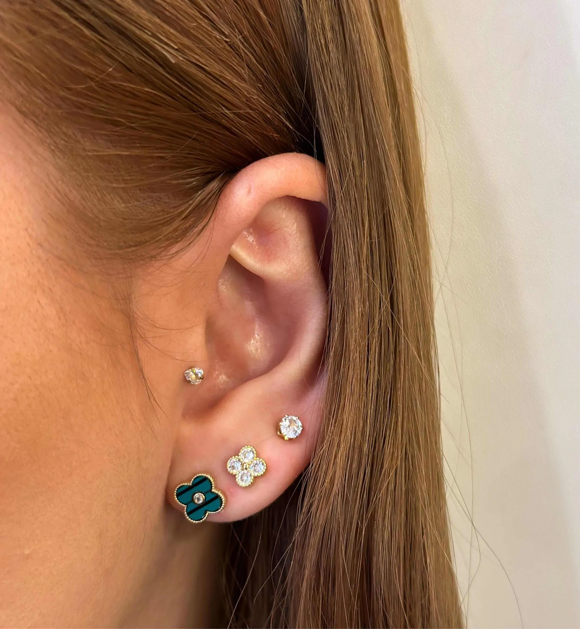 Trio Folheado a Ouro 18K Borda Detalhada Inspiração Virginia Verde