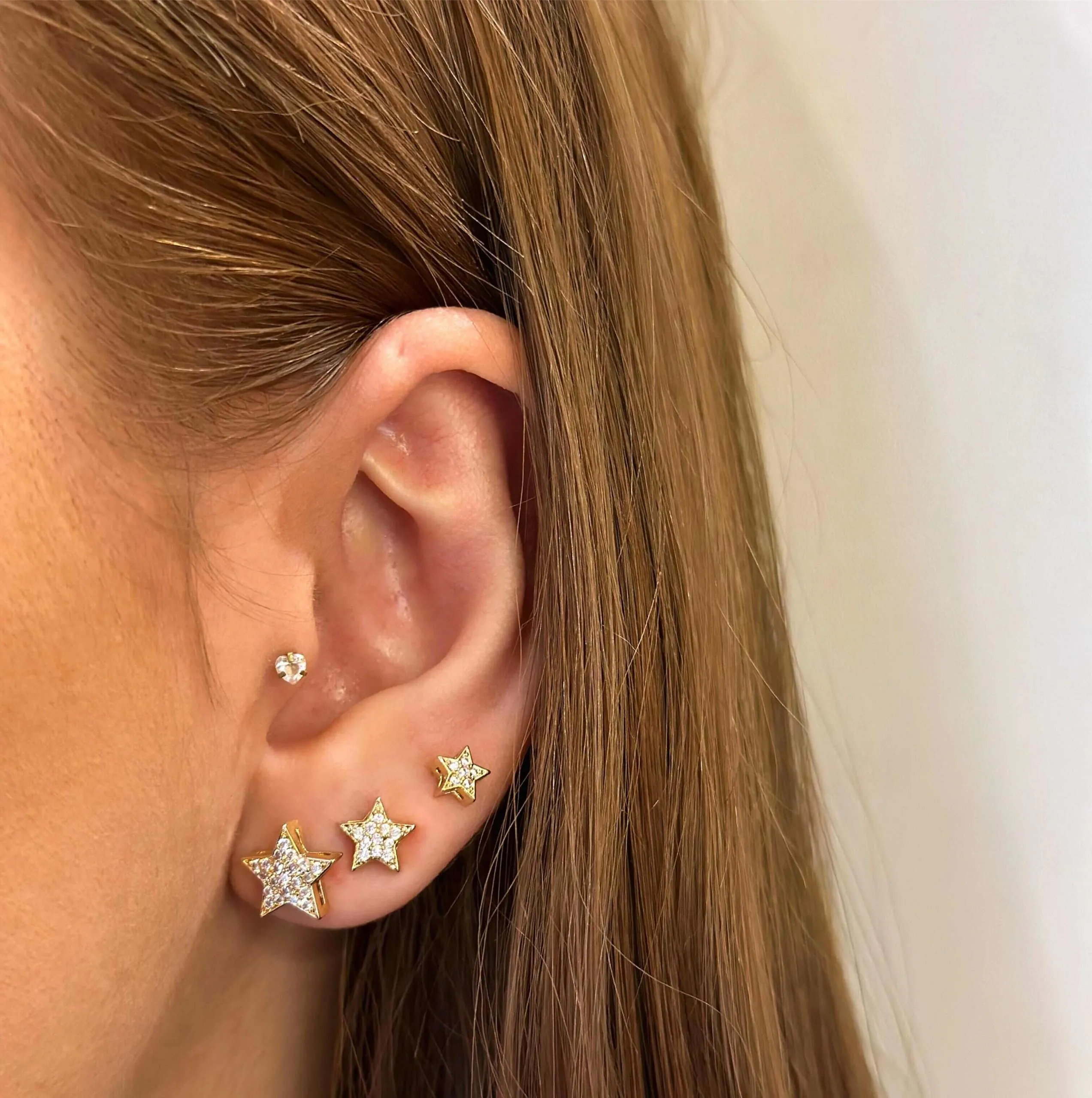 Trio Folheado a Ouro 18K Estrela Cravejado Zircônia