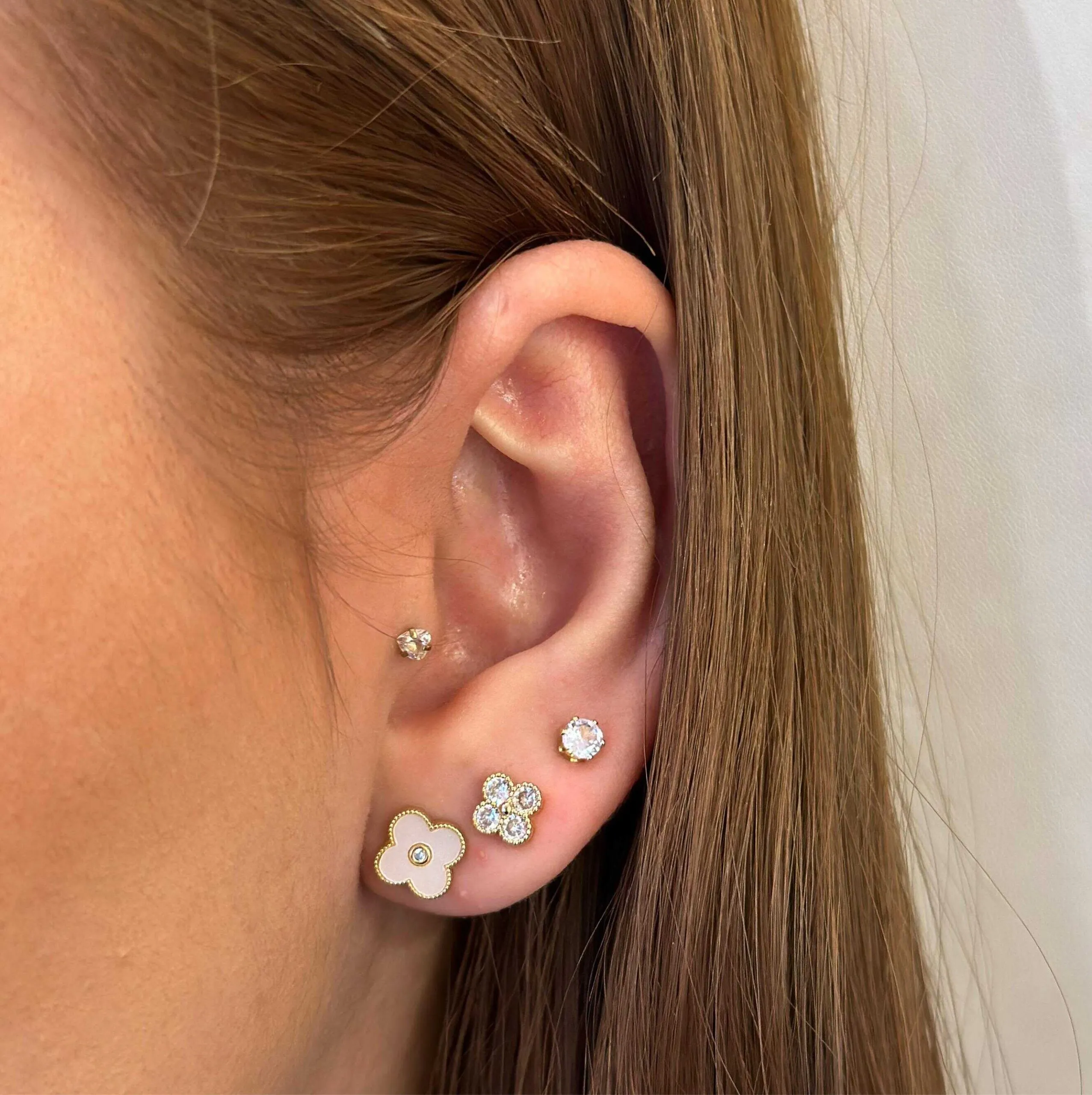 Trio Folheado a Ouro 18K Inspiração Virginia Borda Detalhada Branco