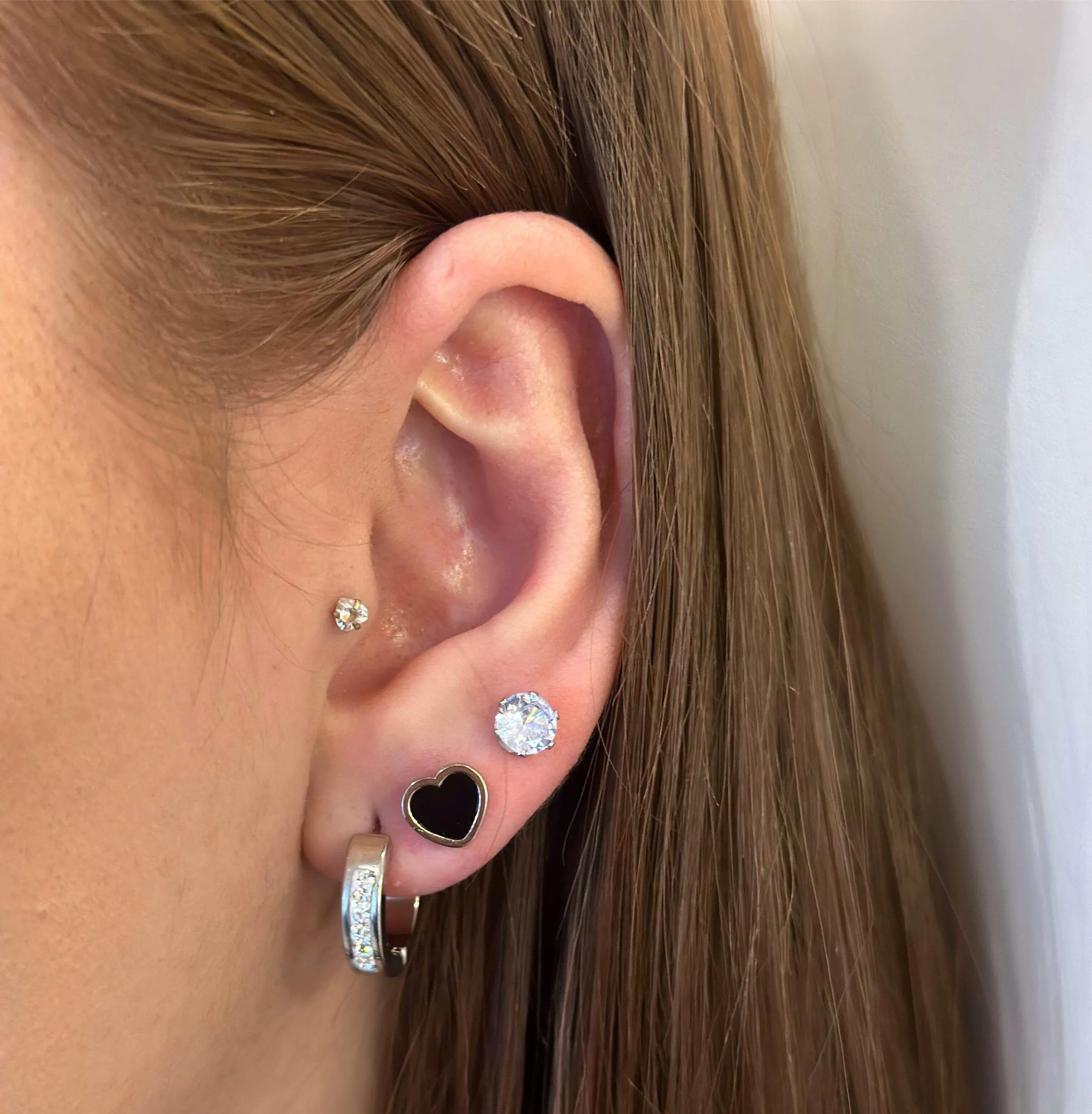 Trio Aço Inoxidável Coração Preto Prata