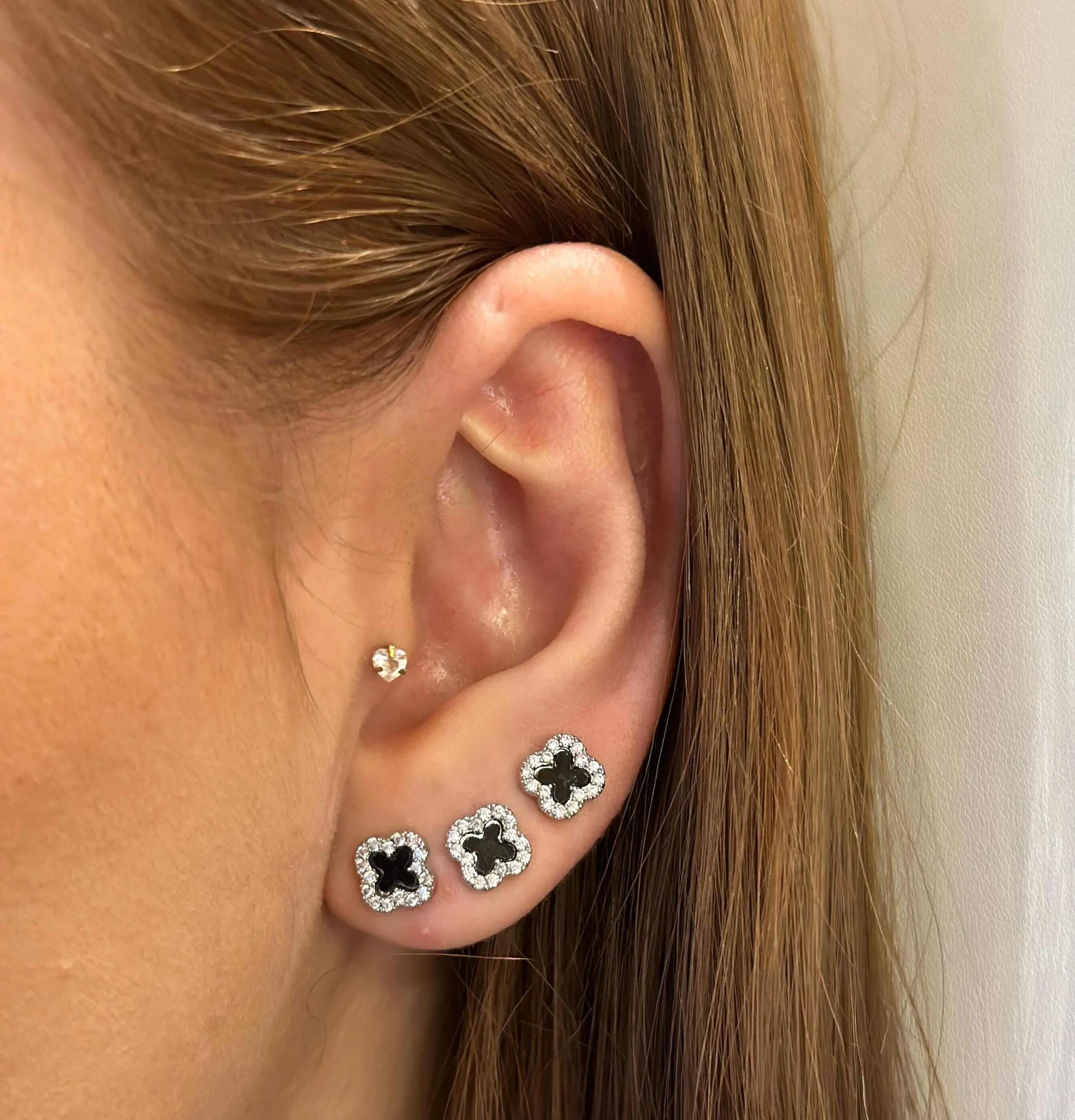 Trio Folheado a Prata Inspiração Virginia Cravejado Zircônia Preto