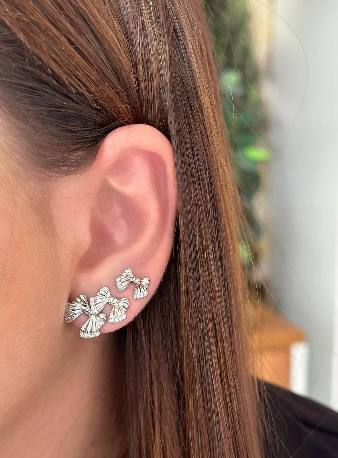 Trio Folheado a Prata Laço com Detalhado Cravejado