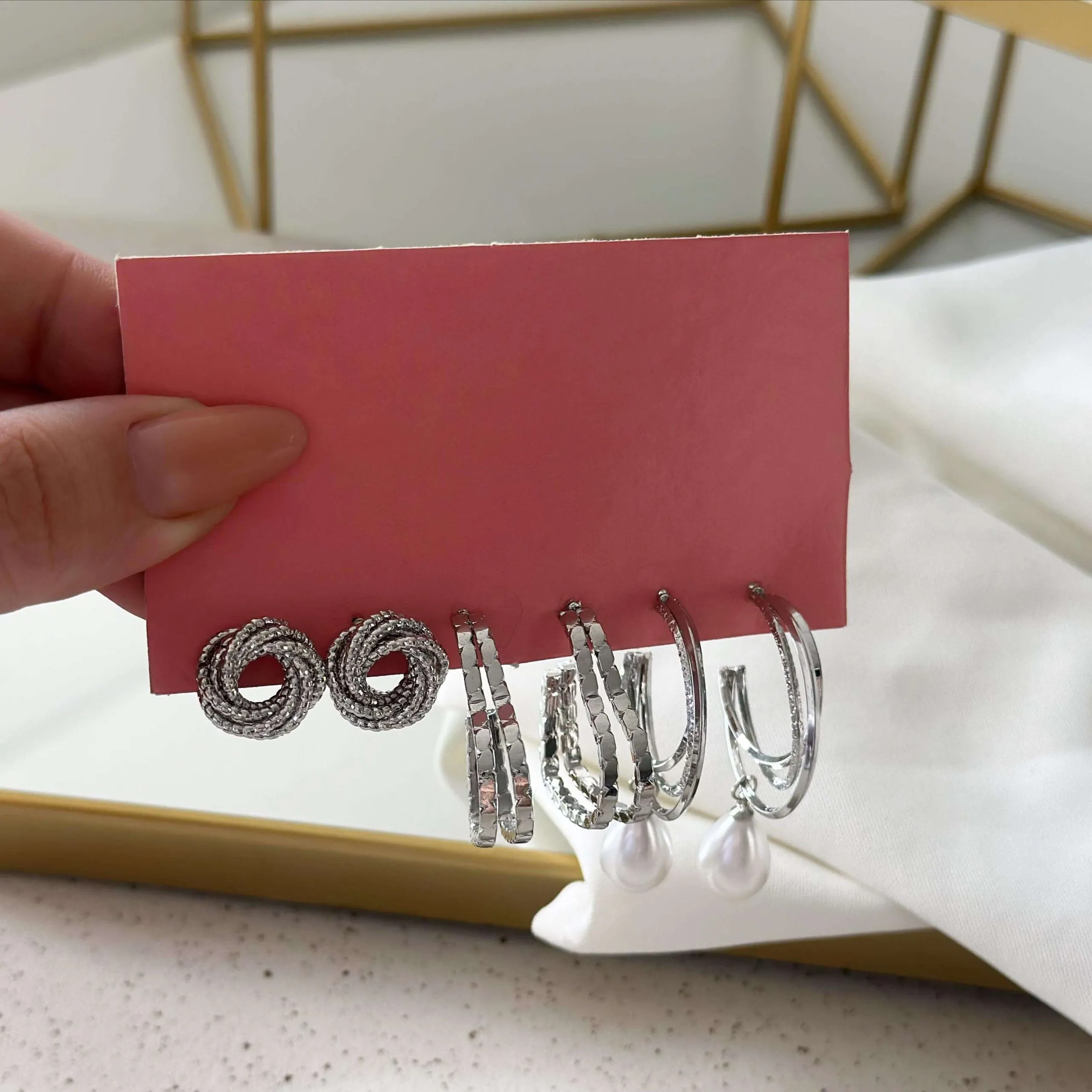 Trio Folheado a Prata Pérola Pendurada