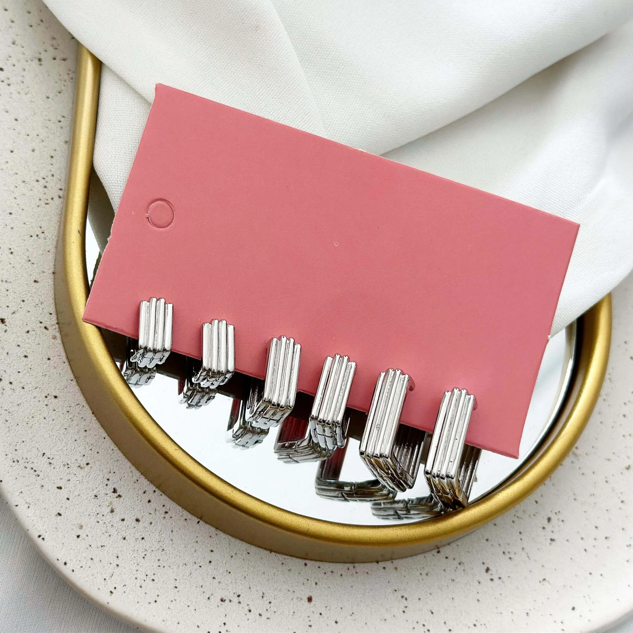 Trio Folheado a Prata Quadrado Detalhado