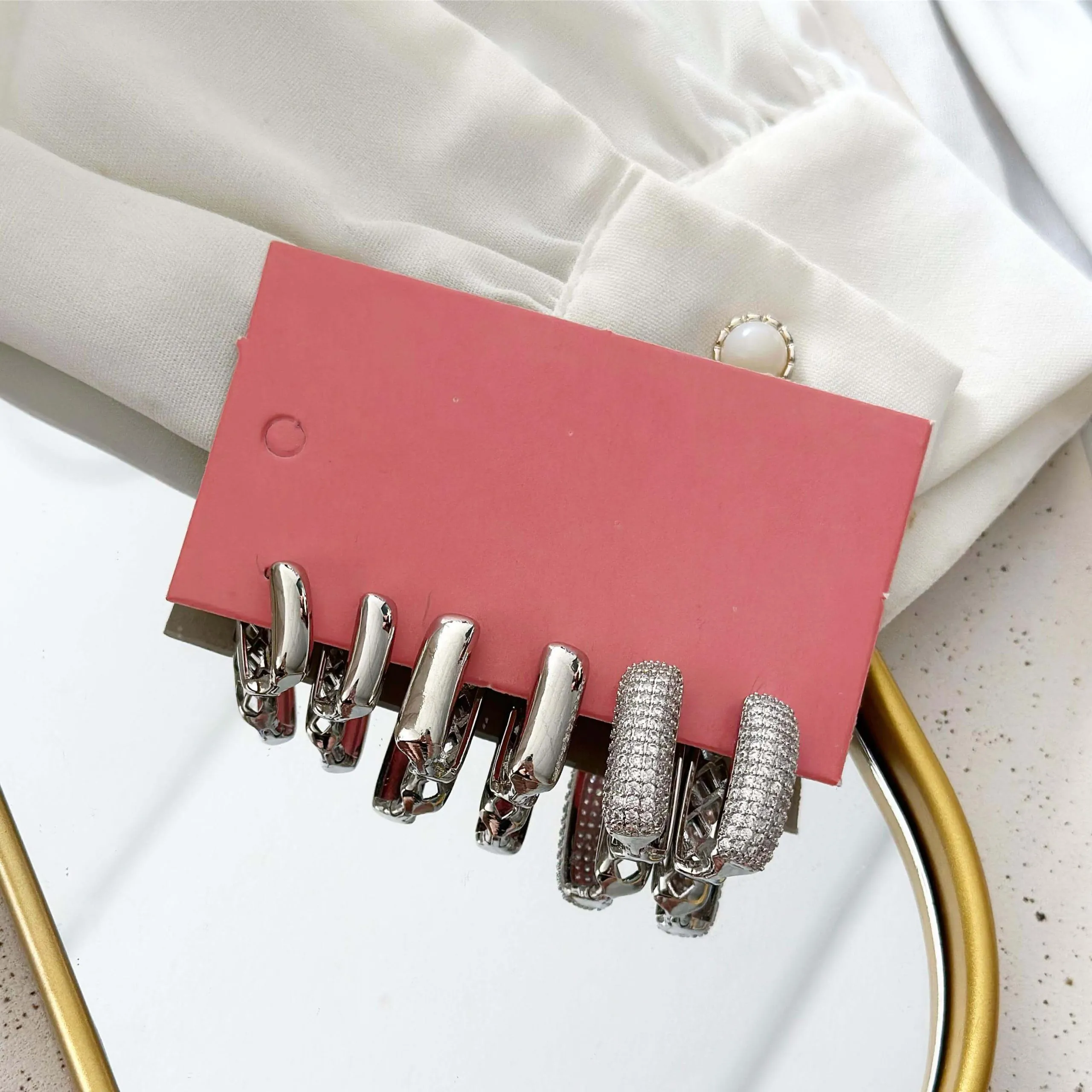 Trio Folheado a Prata Quadrado Liso e Cravejado