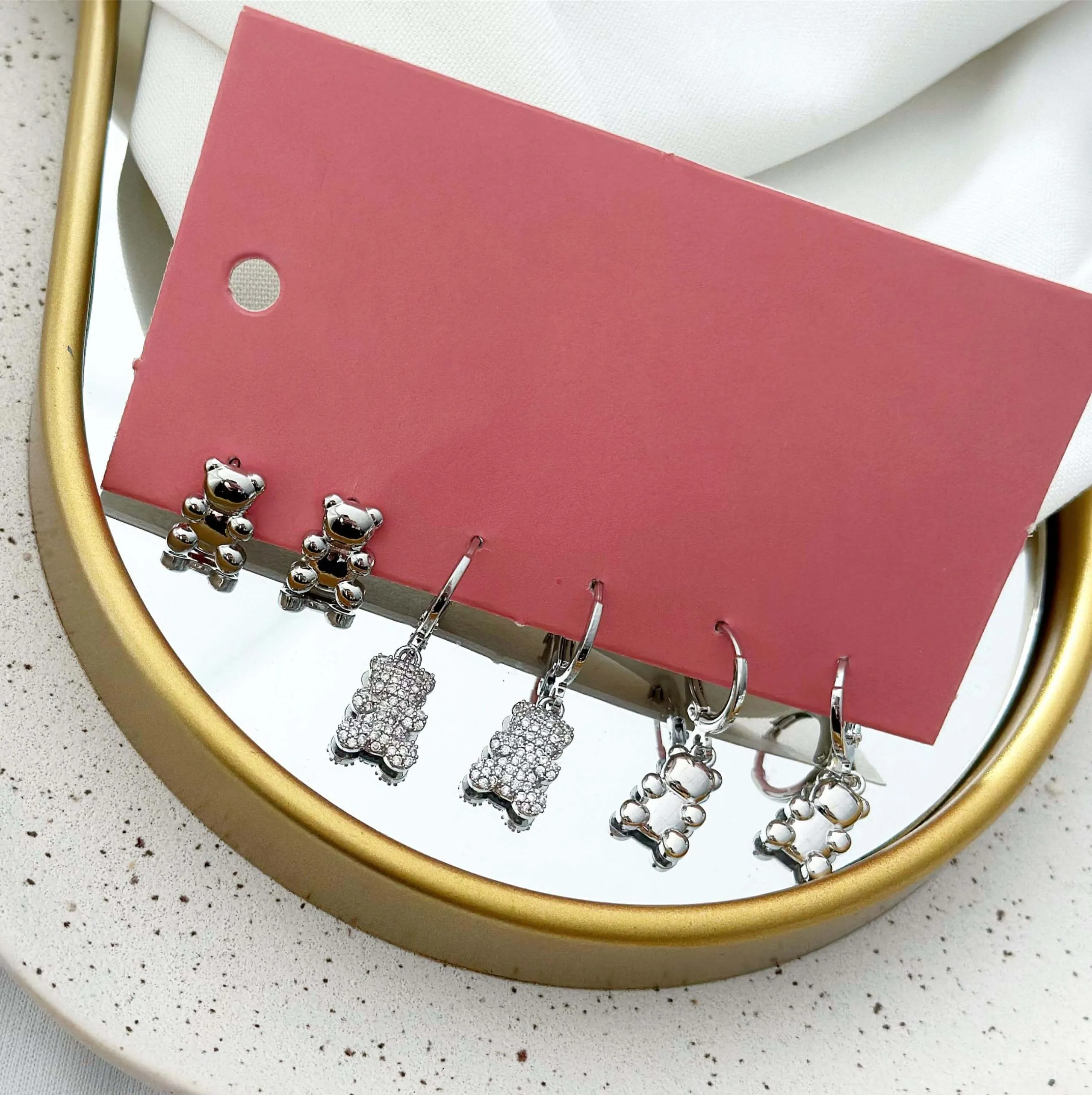 Trio Folheado a Prata Teddy Liso e Cravejado